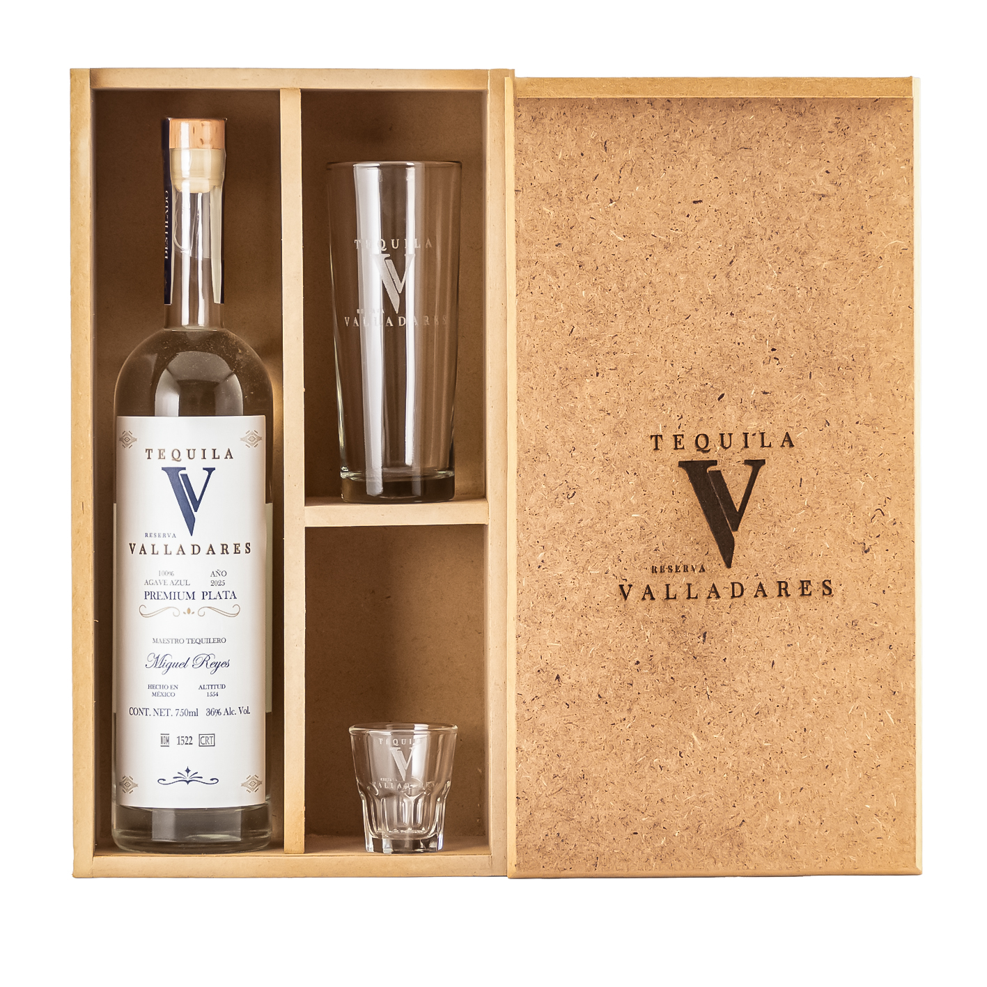 Tequila Valladares Plata con Estuche y Souvenirs 750 Ml