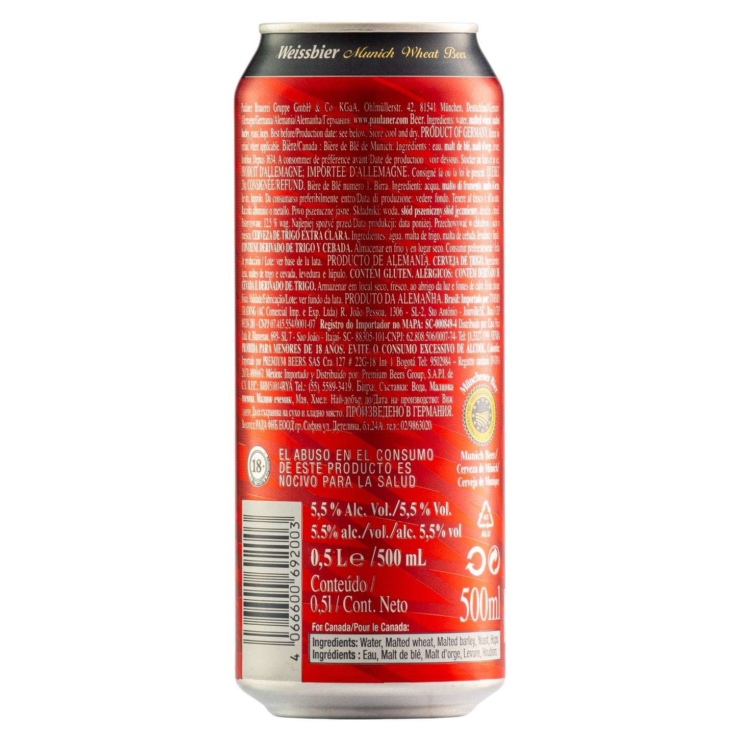 Cerveza Paulaner Weissber FC Bayern Munchen Lata 500 Ml