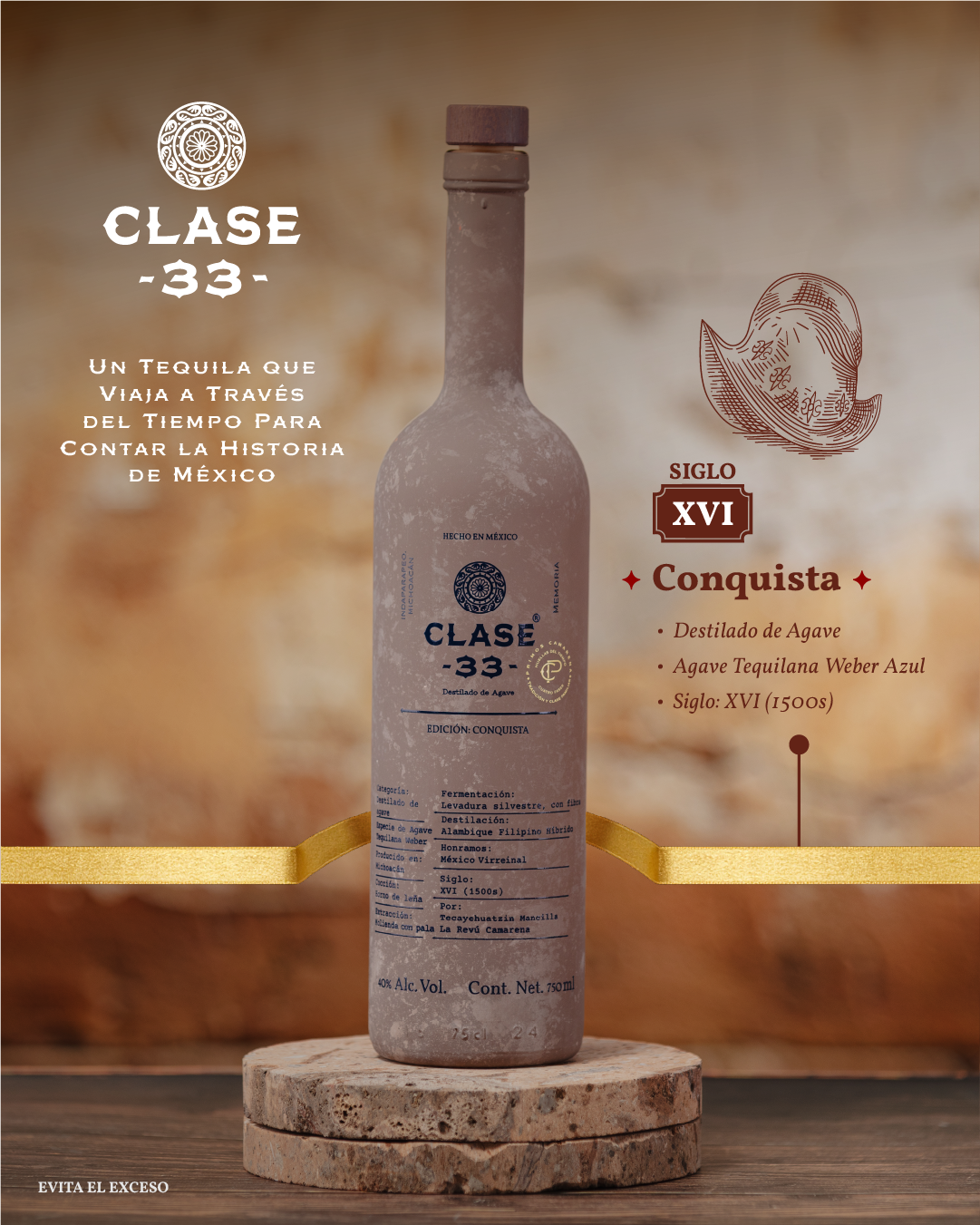 Destilado de Agave Clase 33 Edición Conquista Blanco 750 Ml