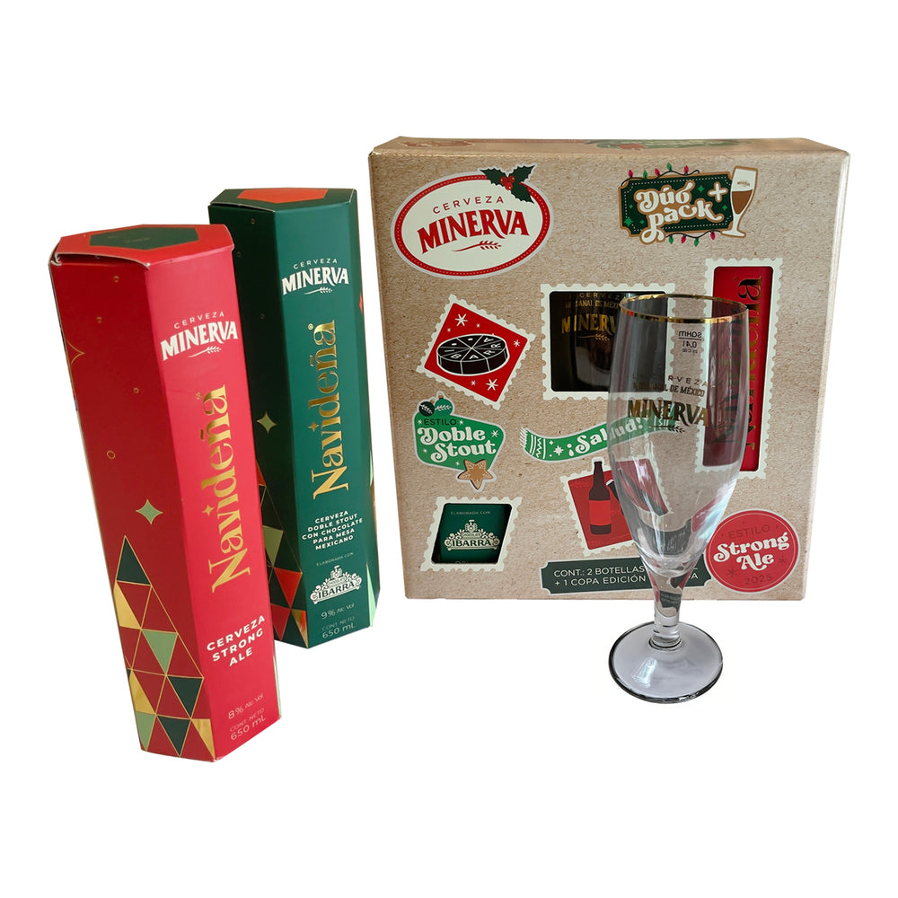 Cerveza Minerva Navideña Duo Pack Con Copa 650 Ml