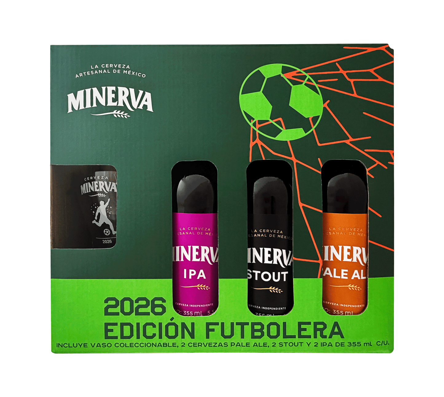 Cerveza Minerva Six Pack Edición Futbolera Con Vaso 355 Ml