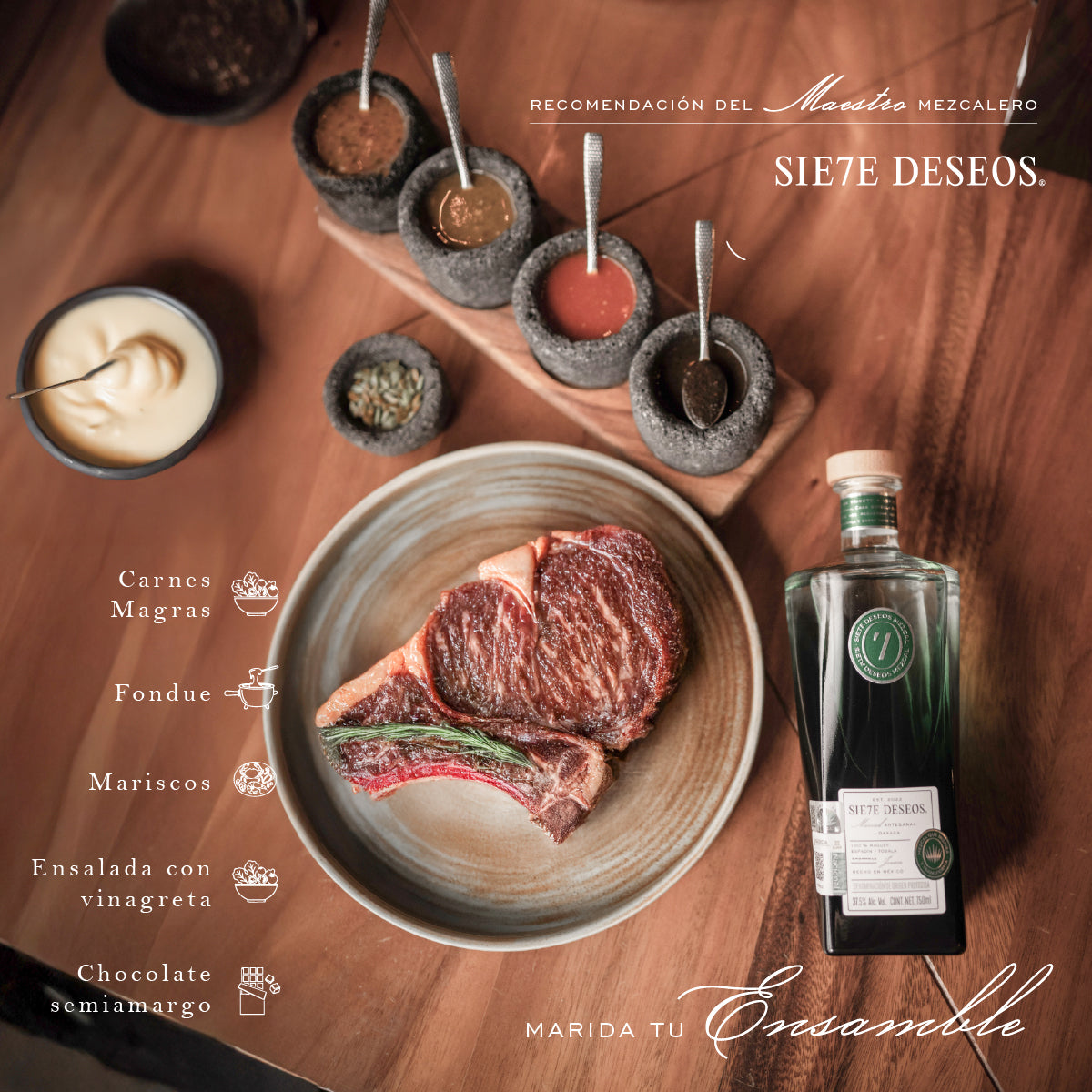 Mezcal Artesanal 7 Deseos Ensamble Joven 750 Ml