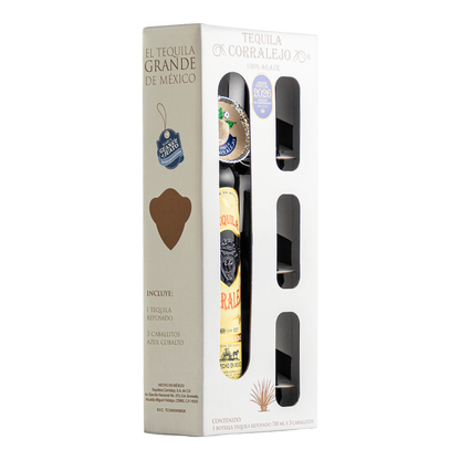 Estuche Tequila Corralejo Reposado 700 ML con 3 Caballitos